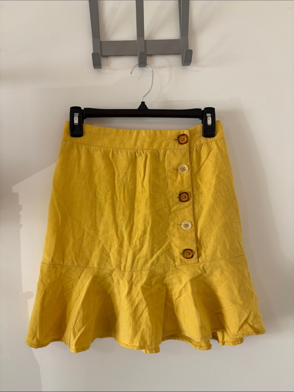 Urban Outfitters Mustard Yellow Ruffle-Hem Button Skirt